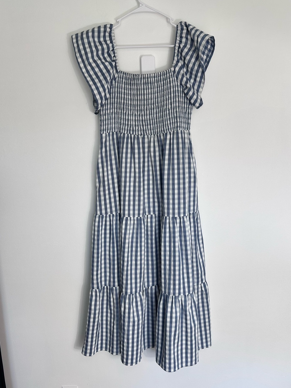 Buddy Love Women’s Blue and White Gingham Smocked Tiered Dress - Size XL